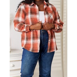 Double Take Plaid Collared Neck Long Sleeve Shirt