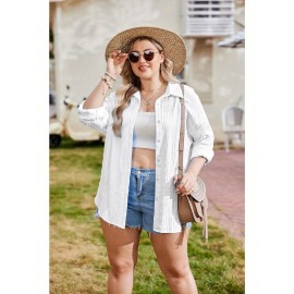 Plus Size Solid Textured Button Down Blouse, Casual Lapel Neck Long Sleeve Blouse For Spring & Fall, Women's Plus Size Clothing