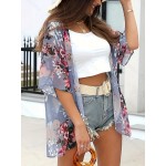 Plus Size V-Neck Floral Print Semi-Sheer 3/4 Sleeve Open Front Kimono - Lightweight, Casual, Non-Stretch Cover Up for Spring, Summer, and Fall - Easy Weekend Wear for Women