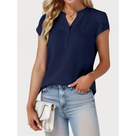 Tooluck Women's Casual Tops Blouses Button Down Shirts Cap Sleeve V Neck T-shirt