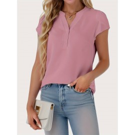 Tooluck Women's Casual Tops Blouses Button Down Shirts Cap Sleeve V Neck T-shirt