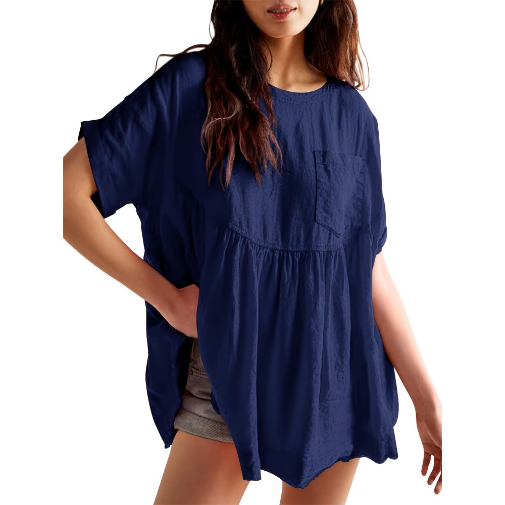 Womens Summer Babydoll Tops Casual Loose Fit Peplum Oversized Tunic Shirts T-shirt