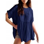 Womens Summer Babydoll Tops Casual Loose Fit Peplum Oversized Tunic Shirts T-shirt