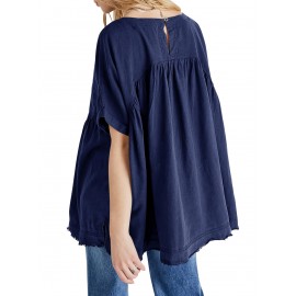 Womens Summer Babydoll Tops Casual Loose Fit Peplum Oversized Tunic Shirts T-shirt