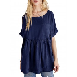 Womens Summer Babydoll Tops Casual Loose Fit Peplum Oversized Tunic Shirts T-shirt