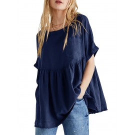 Womens Summer Babydoll Tops Casual Loose Fit Peplum Oversized Tunic Shirts T-shirt