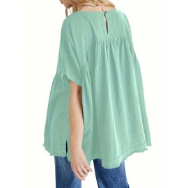 Womens Summer Babydoll Tops Casual Loose Fit Peplum Oversized Tunic Shirts T-shirt