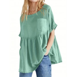 Womens Summer Babydoll Tops Casual Loose Fit Peplum Oversized Tunic Shirts T-shirt