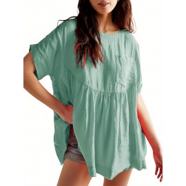 Womens Summer Babydoll Tops Casual Loose Fit Peplum Oversized Tunic Shirts T-shirt