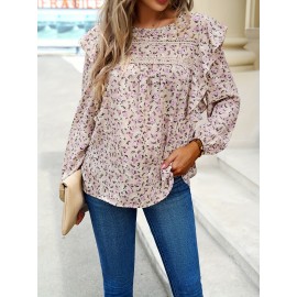 Women's floral shirt small floral crewneck long-sleeved top