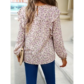 Women's floral shirt small floral crewneck long-sleeved top