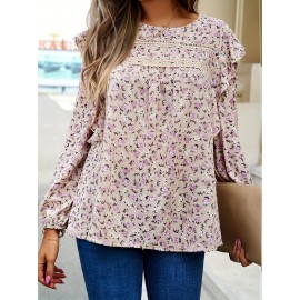 Women's floral shirt small floral crewneck long-sleeved top