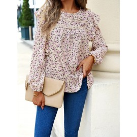 Women's floral shirt small floral crewneck long-sleeved top