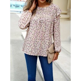 Women's floral shirt small floral crewneck long-sleeved top