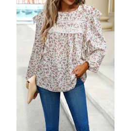 Women's floral shirt small floral crewneck long-sleeved top