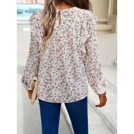 Women's floral shirt small floral crewneck long-sleeved top