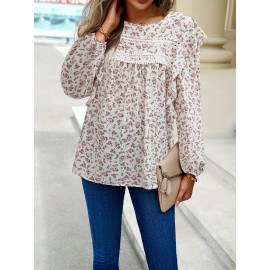 Women's floral shirt small floral crewneck long-sleeved top