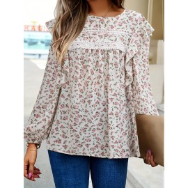 Women's floral shirt small floral crewneck long-sleeved top