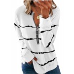 Women's Tops Colorblock Zip Loose V-neck Tops