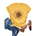 Women's Sunflower Print Crew Neck T-Shirt - Casual Short Sleeve Top for Spring & Summer