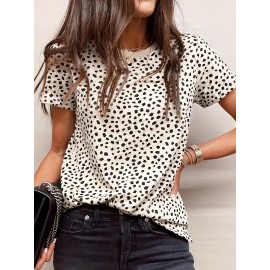 Dalmatian Print Crew Neck T-Shirt, Casual Short Sleeve T-Shirt For Spring & Summer, Women's Clothing