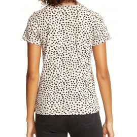 Dalmatian Print Crew Neck T-Shirt, Casual Short Sleeve T-Shirt For Spring & Summer, Women's Clothing