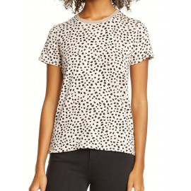 Dalmatian Print Crew Neck T-Shirt, Casual Short Sleeve T-Shirt For Spring & Summer, Women's Clothing