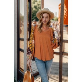 Women Long Sleeve Summer Bohemian Casual Loose Fit Shirt Hippie Western Dressy Blouses Boho Tops