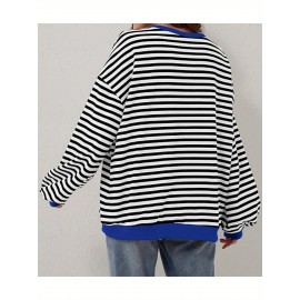 Women Y2K Clothes Free Striped Sweatshirt Oversized Crewneck Color Block Pullover Tops Casual Sweater