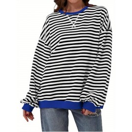 Women Y2K Clothes Free Striped Sweatshirt Oversized Crewneck Color Block Pullover Tops Casual Sweater