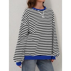 Women Y2K Clothes Free Striped Sweatshirt Oversized Crewneck Color Block Pullover Tops Casual Sweater