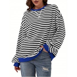 Women Y2K Clothes Free Striped Sweatshirt Oversized Crewneck Color Block Pullover Tops Casual Sweater