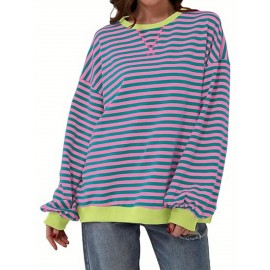 Women Y2K Clothes Free Striped Sweatshirt Oversized Crewneck Color Block Pullover Tops Casual Sweater