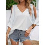 Women's Off Shoulder V-Neck Loose Short Sleeve Summer T-Shirt Top