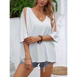 Women's Off Shoulder V-Neck Loose Short Sleeve Summer T-Shirt Top