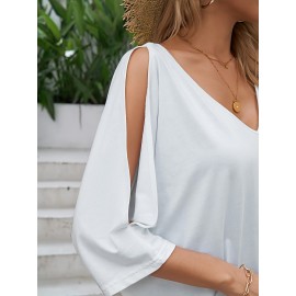 Women's Off Shoulder V-Neck Loose Short Sleeve Summer T-Shirt Top