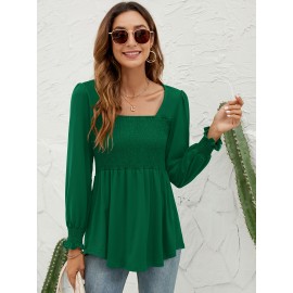 Blouses For Women Puff Long Sleeve Shirts Square Neck Casual Smocked Tunic Tops 2024 Spring Fall Winter Clothes S-XL