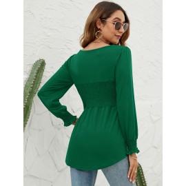 Blouses For Women Puff Long Sleeve Shirts Square Neck Casual Smocked Tunic Tops 2024 Spring Fall Winter Clothes S-XL