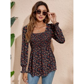 Blouses For Women Puff Long Sleeve Shirts Square Neck Casual Smocked Tunic Tops 2024 Spring Fall Winter Clothes S-XL