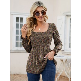 Blouses For Women Puff Long Sleeve Shirts Square Neck Casual Smocked Tunic Tops 2024 Spring Fall Winter Clothes S-XL