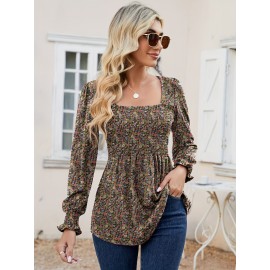 Blouses For Women Puff Long Sleeve Shirts Square Neck Casual Smocked Tunic Tops 2024 Spring Fall Winter Clothes S-XL