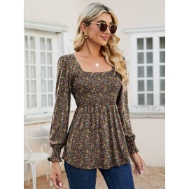 Blouses For Women Puff Long Sleeve Shirts Square Neck Casual Smocked Tunic Tops 2024 Spring Fall Winter Clothes S-XL