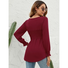 Blouses For Women Puff Long Sleeve Shirts Square Neck Casual Smocked Tunic Tops 2024 Spring Fall Winter Clothes S-XL