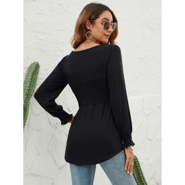 Blouses For Women Puff Long Sleeve Shirts Square Neck Casual Smocked Tunic Tops 2024 Spring Fall Winter Clothes S-XL