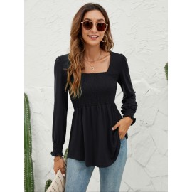 Blouses For Women Puff Long Sleeve Shirts Square Neck Casual Smocked Tunic Tops 2024 Spring Fall Winter Clothes S-XL