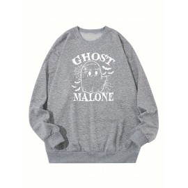 Plus Size, Men's Halloween Cartoon Ghost Print Sweatshirt Fall Winter Crew Neck Pullover For Big & Tall Males, Men's Clothing