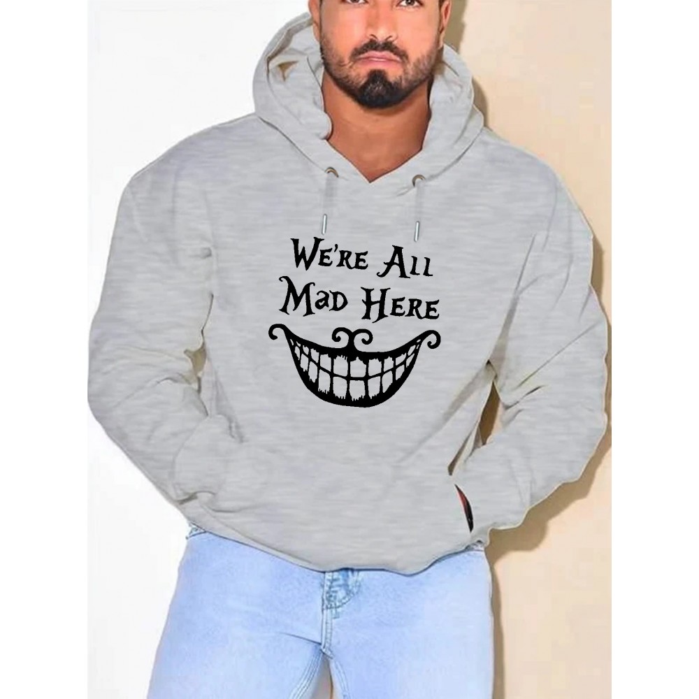 Plus Size Mad Smile Print Hoodie, Cool Hoodies For Men, Men's Casual Graphic Design Hooded Sweatshirt Streetwear For Spring Fall, Men's Clothing