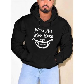 Plus Size Mad Smile Print Hoodie, Cool Hoodies For Men, Men's Casual Graphic Design Hooded Sweatshirt Streetwear For Spring Fall, Men's Clothing