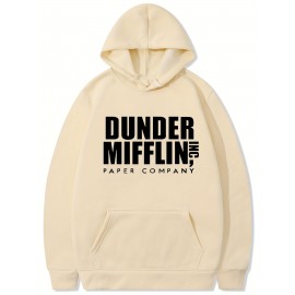 Plus Size Men's Graphic Hoodie - Soft Brushed Fleece, Casual Fashion, Pullover Design, Kangaroo Pocket, Sporty Style, Dunder Mifflin Print, Relaxed Fit, Everyday Wear, Autumn and Winter Essentials