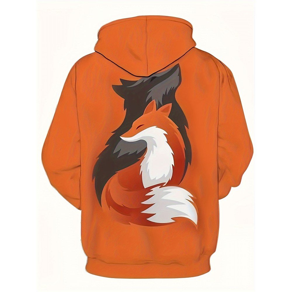 Plus Size Men's Anime Fox Graphic Print Hoodies Casual Stylish Hooded Sweatshirt For Fall Winter, Men's Clothing